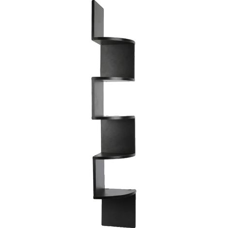 Étagère d'angle, murale, design à 5 niveaux, noir (1/2)