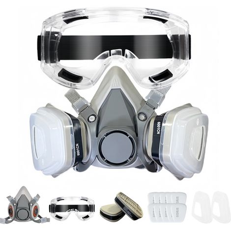 Wiederverwendbare Anti-Staub-Gas-Atemschutzmaske mit Filter und Schutzbrille zum Malern, Arbeiten, Basteln, Schleifen (1/2)