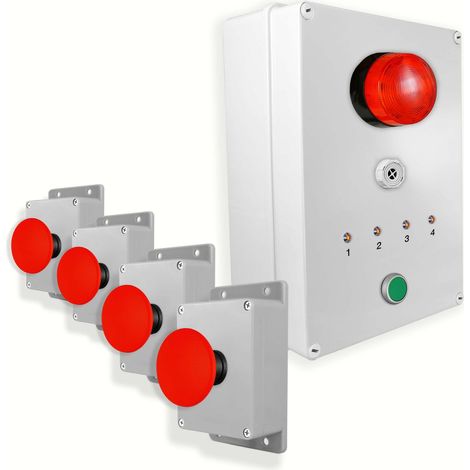 Système identification alerte sans-fil 300m - 4 boutons coup de poing / Sirène / Flash / LEDs / Bouton d'arrêt (DA600+) (1/5)