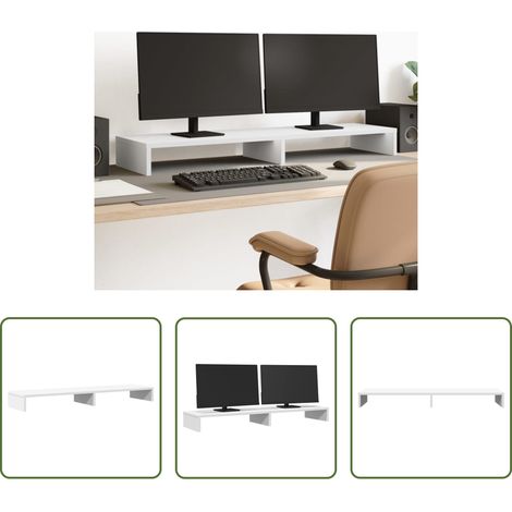 Support écran double - Support de moniteur blanc 100x27x10 cm bois d'ingénierie (1/5)