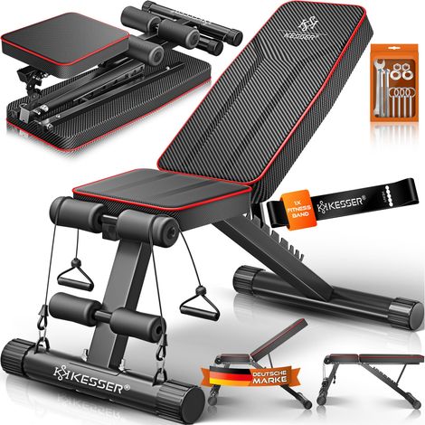 KESSER® Klappbare Hantelbank Multifunktionale Trainingsbank mit Rückenlehne 500kg Belastbarkeit  Schwarz / Rot