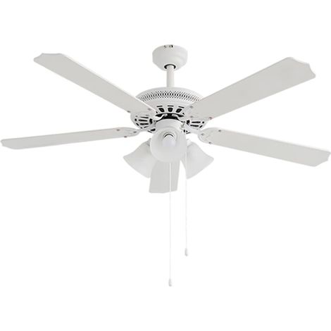 Deckenventilator in Mattweiß mit Beleuchtung  Leise 45 dB  3 Geschwindigkeitsstufen  Durchmesser 132 cm  MDF-Flügel