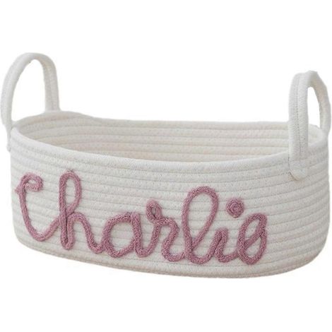 Panier de rangement en corde avec poignées pour petits objets du quotidien, rose. (1/5)