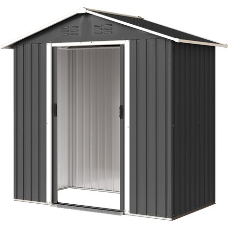 Casetta da giardino ripostiglio esterno 194 x 107 x 191 cm doppia porta scorrevole ventilata design moderno in acciaio grigio scuro 210004182