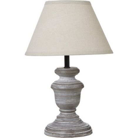 Belluno Urn Table Lamp with Linen Shade - Wood - L11 x W11 x H24 cm - Grey