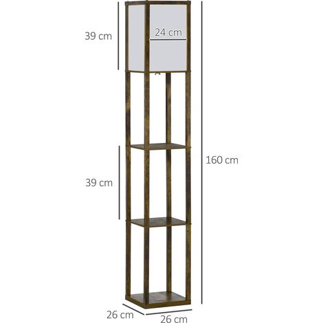 Lampadaire à 3 étagères, douille E27, 40W, 26x26x160cm, aspect bois. (1/5)