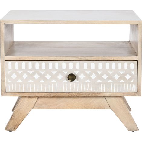Table de nuit, table de chevet en bois coloris blanc, naturel - longueur 55 x profondeur 35 x Hauteur 45 cm (1/5)