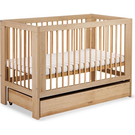 Monmobilierdesign – Lit bébé à barreaux 120x60 cm en bois – 3 niveaux de sommier – 3 barreaux amovibles – Peinture sans risque conforme NF EN 71-3