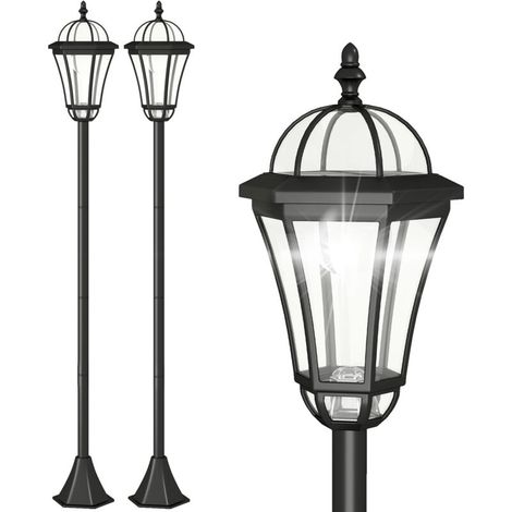 2 lampadaires sur pied solaires d'extérieur jardin avec 2 lampes LED blanc 6000K IP44 Ø18,5 x 129H cm noir