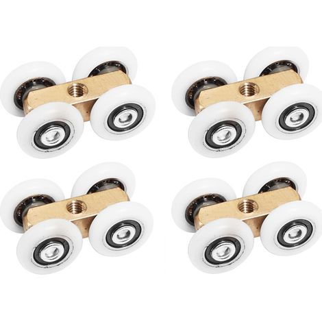 Lot de 4 roulettes en laiton pour cabine de douche avec roulettes en plastique blanc (1/5)