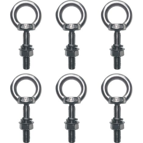 6 Pièces Boulon À Anneau M8 x 40mm, Anneau Inox Boulon avec Rondelle et Écrou, Anneau de Levage M8, Vises annulaires Boulons oculaires pour fixation et suspension (1/4)