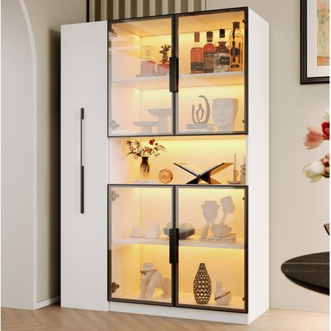 Hohe Vitrine 110 x 35 x 160 cm aus weißem MDF mit LED und Stauraum – MEUBLIV (1/5)
