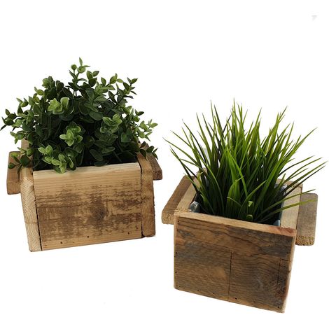 Holz Pflanzkasten 2er Set - 18 + 14 cm - Deko Pflanztopf Blumentopf Kräutertopf