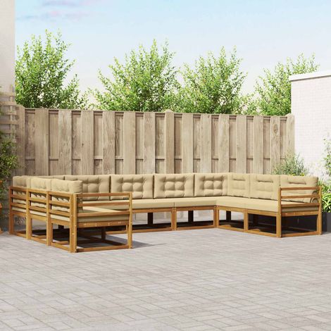 vidaXL Outdoor-Sofagarnitur mit Kissen 9 pcs Natur und Beige (1/5)