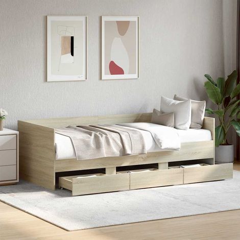 Lit de repos canapé-lit avec 3 tiroirs chêne sonoma 90 x 190 cm - PANGIVO (1/5)