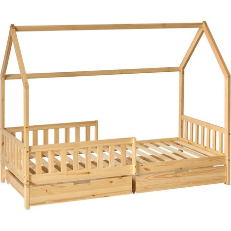 Lit cabane enfant Bosco 2 tiroirs 194,8x98x155,5cm Naturel - Atmosphera créateur d'intérieur