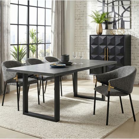 Juego de 2 sillas de comedor de chenilla gris con reposabrazos de acero inoxidable dorado, comodas (1/5)