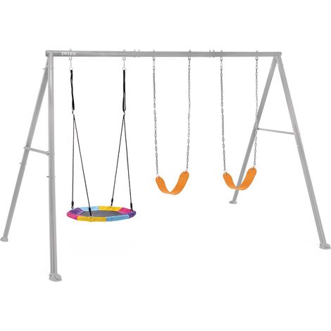 Intex 44134 altalena dondolo per bambini 3 tiri con struttura in acciaio grigia 343x235x200 cm. ideale dai 3-10 anni (1/7)