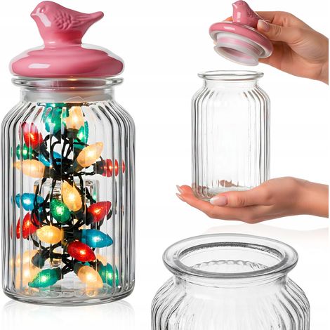 Contenitore in vetro da 1,35 l con coperchio in ceramica (decorazione con uccelli)