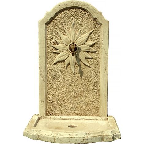 Habitat Et Jardin – Fontaine de jardin en pierre reconstituée – Dimensions 0.62 x 0.42 x 0.90 m – Résistante aux intempéries – Avec robinet en laiton