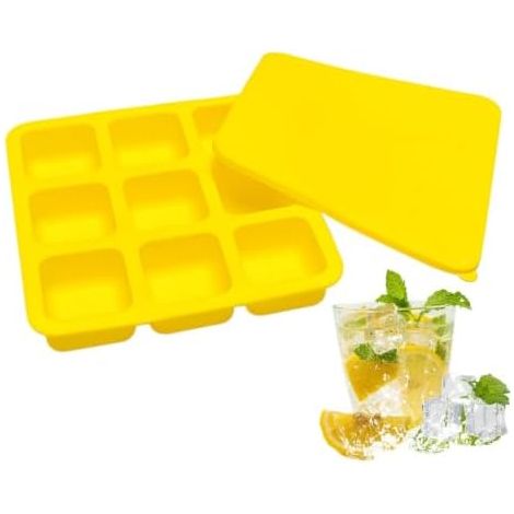 Bac à glaçons en silicone  Récipient réutilisable en silicone à 9 cavités avec couvercle  Conteneur à glaçons  Idéal pour cocktails, whisky, café, fêtes, boissons, apéritifs, bar, camping, chocolats,  (1/5)