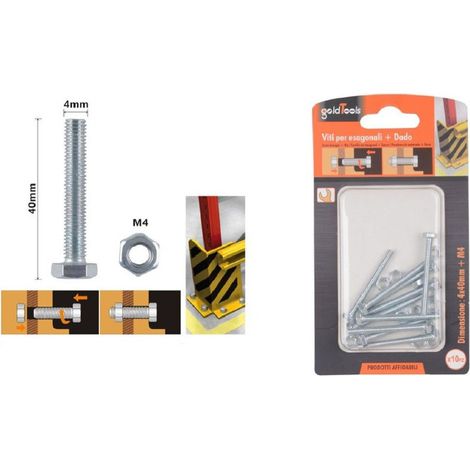 Kaela - Set 10pz Vite Viti Per Esterno A Testa Esagonali 4 X 40mm Con Dadi Dado M4 90907 - (1/2)