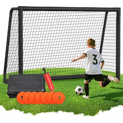 Randaco Fußballtor 240 x 160 x 80 cm – Fußballtor für Kinder & Erwachsene, Metalltor mit Torwand & Netz, für Garten & Außenbereich, Schwarz