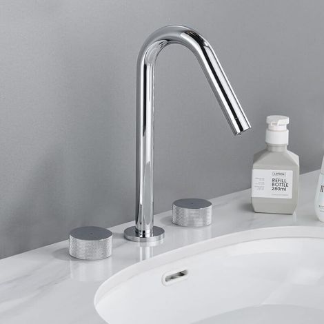 Robinet de lavabo de salle de bain, robinet de salle de bain en laiton de 8 à 16 pouces, 2 poignées, robinet de salle de bain moderne largement répandu, chrome poli… (1/4)