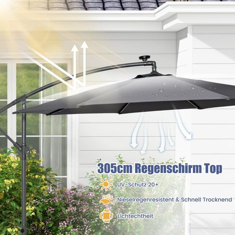 Traffic light umbrella with sandbags parasol LED solar Ø300 cm with crank UV protection grey (1/5)