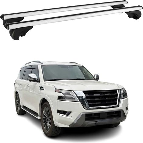 OMAC Barres de toit en aluminium pour Nissan Patrol 2010-2024 – TÜV / DIN 75302:2019 – Antivol inclus – Charge max 75 kg – 2 barres Argent (1/4)
