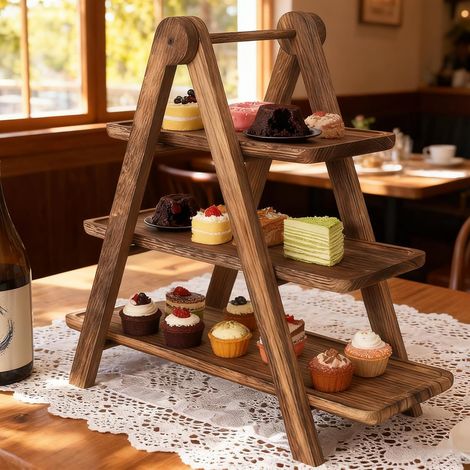 Présentoir À Gâteau En Bois, Support À Gâteau À 3 Étages, Présentoir À Cupcakes, Presentoir Buffet, Poignée, Support Gateau Et Plateau Aperitif Multifonction Pour Fête, Mariage, Réception (1/5)