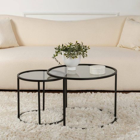 Table basse Xaden, set de 2 tables rondes, 60x60x43h cm Noir (1/5)
