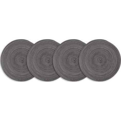 4 manteles individuales redondos, Poliéster, Antideslizantes y resistentes al aceite, Lavables, Reutilizables, festivales, Negro y gris (1/5)