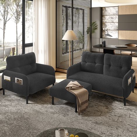 Conjunto sofá 2 plazas sillón y puff de pana OKMYHOME (1/5)