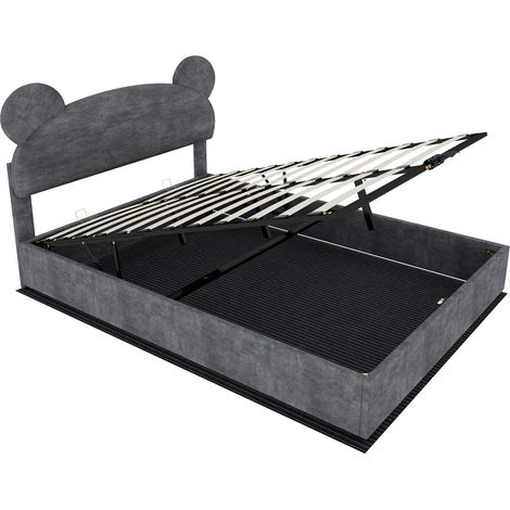 Cama doble tapizada gris 140 x 200 cm con cabecero original y arcón HOMVRA (1/5)