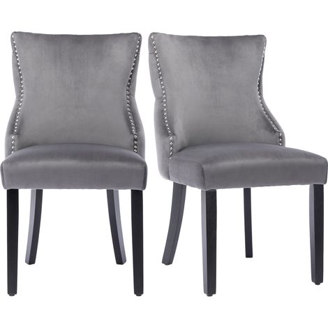 GagaChaise de salle à manger velours grise pieds bois lot de 2 (1/5)