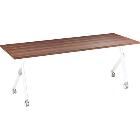 Escritorio rectangular moderno plegable con ruedas mesa móvil portátil 180 x 60 cm estructura de metal marrón oscuro y blanco Bendi