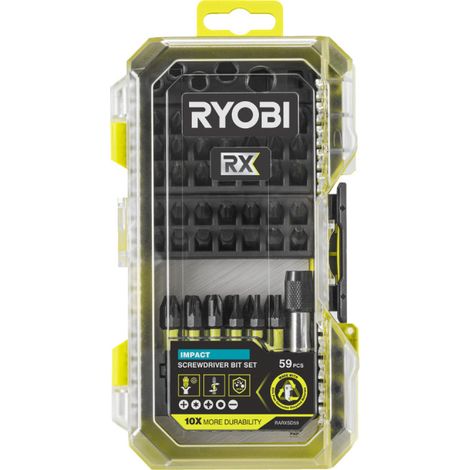 Set di accessori resistenti agli urti RYOBY RX da 59 pezzi - punte da 25 mm e 50 mm - RARXSD59