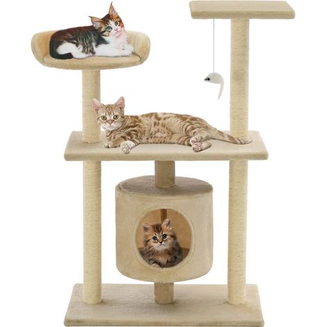 Arbre à chat Maison pour chat Arbre à Grimper avec griffoirs en sisal 95 cm Beige XRJR583397 (1/5)