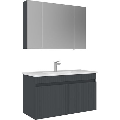Ensemble Meuble Vasque avec Miroir (2 Pièces) "Tivoli 100" - 100 x 45 x 66 cm - Matte Anthracite (1/3)