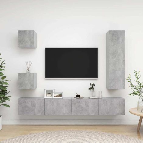 vidaXL Set muebles de salón TV 5 pzas madera ingeniería gris hormigón (1/5)