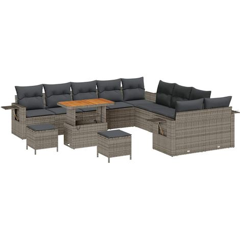 Garden Sofa Set with Cushion with Storage Grey Poly Rattan vidaXL