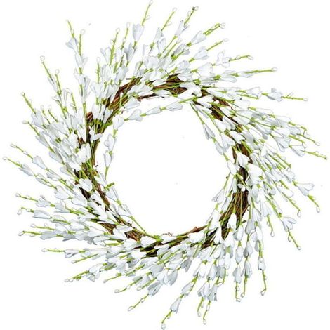 Couronne de porte en forsythia, 40 cm, style champêtre, ornée de grappes de fleurs, idéale pour la porte d'entrée, un mur, les fêtes et Noël. Décoration intérieure (1/4)