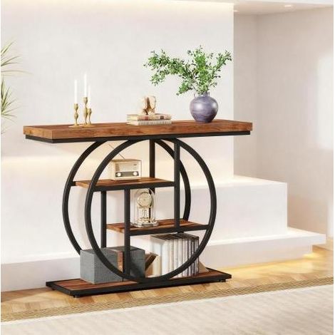 Console d'entrée 105x30x80 cm en bois et métal noir, avec rangement pour salon FloraGrace (1/5)