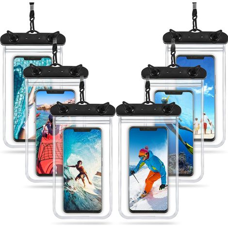 Lot de 6 pochettes étanches universelles pour téléphone portable, avec cordon, pour la natation, le snorkeling et les sports nautiques (smartphone 6,9 pouces). (1/5)