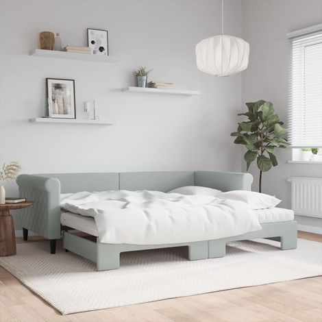 Lit gigogne,Lit Adulte,Lit de jour avec gigogne et matelas gris clair 90x200cm velours CIV355920 (1/5)