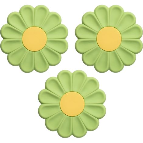 Sous-plat Fleur - Placemat Silicone Anti-brûlure - 17 x 17 cm - Vert Blanc Jaune Rose - Lot de 3 (1/5)