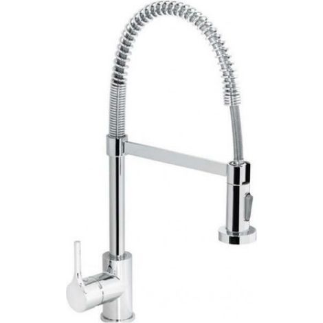 Spültischmischer mit hohem Federauslauf, ausgestattet mit einer 2-Strahl-Handbrause mit Magnetbefestigung, Serie Denver. (1/5)
