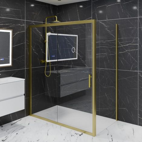 Paroi de douche d'angle porte coulissante + retour fixe GOLDY 160 cm x 90 cm (1/4)
