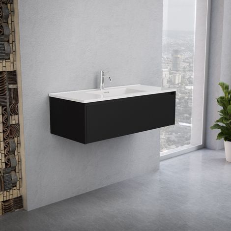 Inda - Mobile bagno 100 cm Nero opaco con 1 cassetto e lavabo in (1/5)